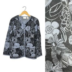 Alfred Dunner Wool Floral Button Front Sweater Jacket Medium